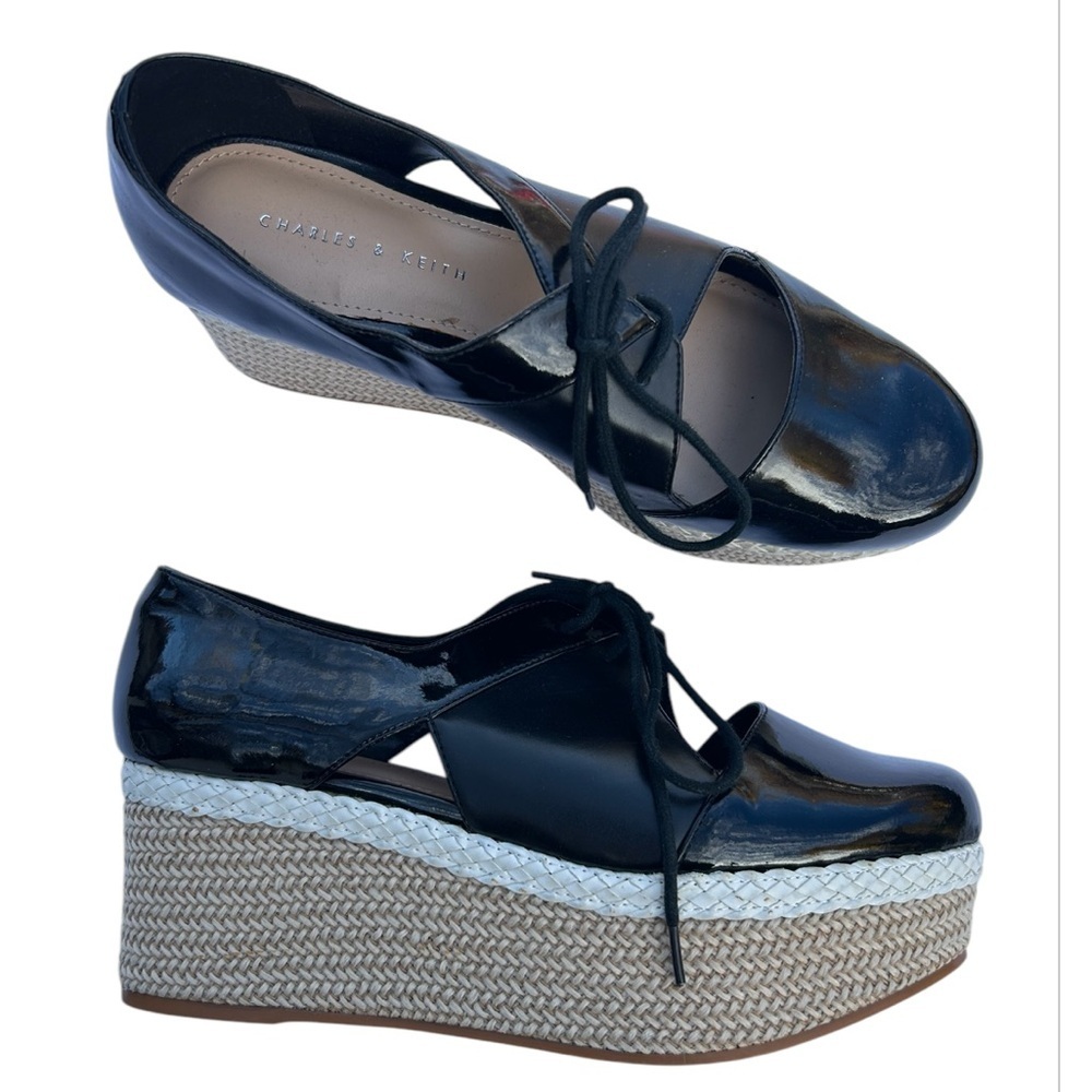 Charles & Keith Platform lace up patent shoes 37 or 7